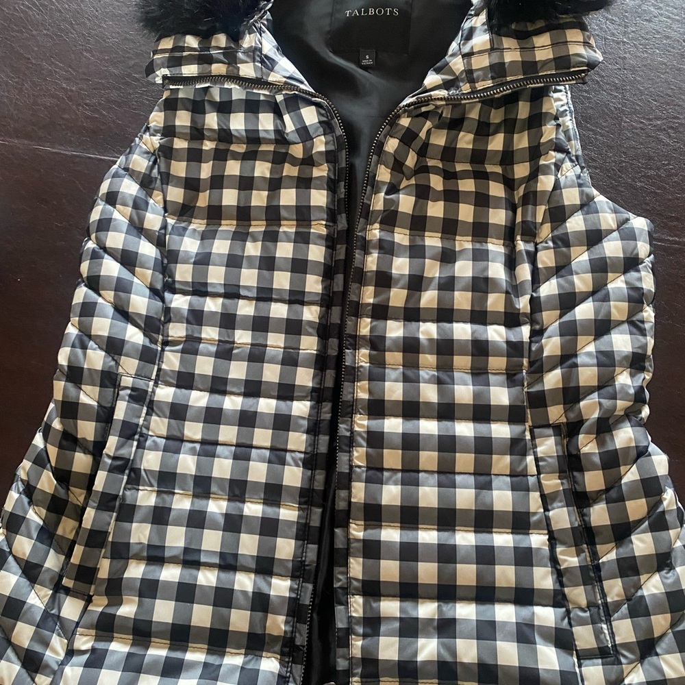 Talbots Black and White Checkered Puffer Vest